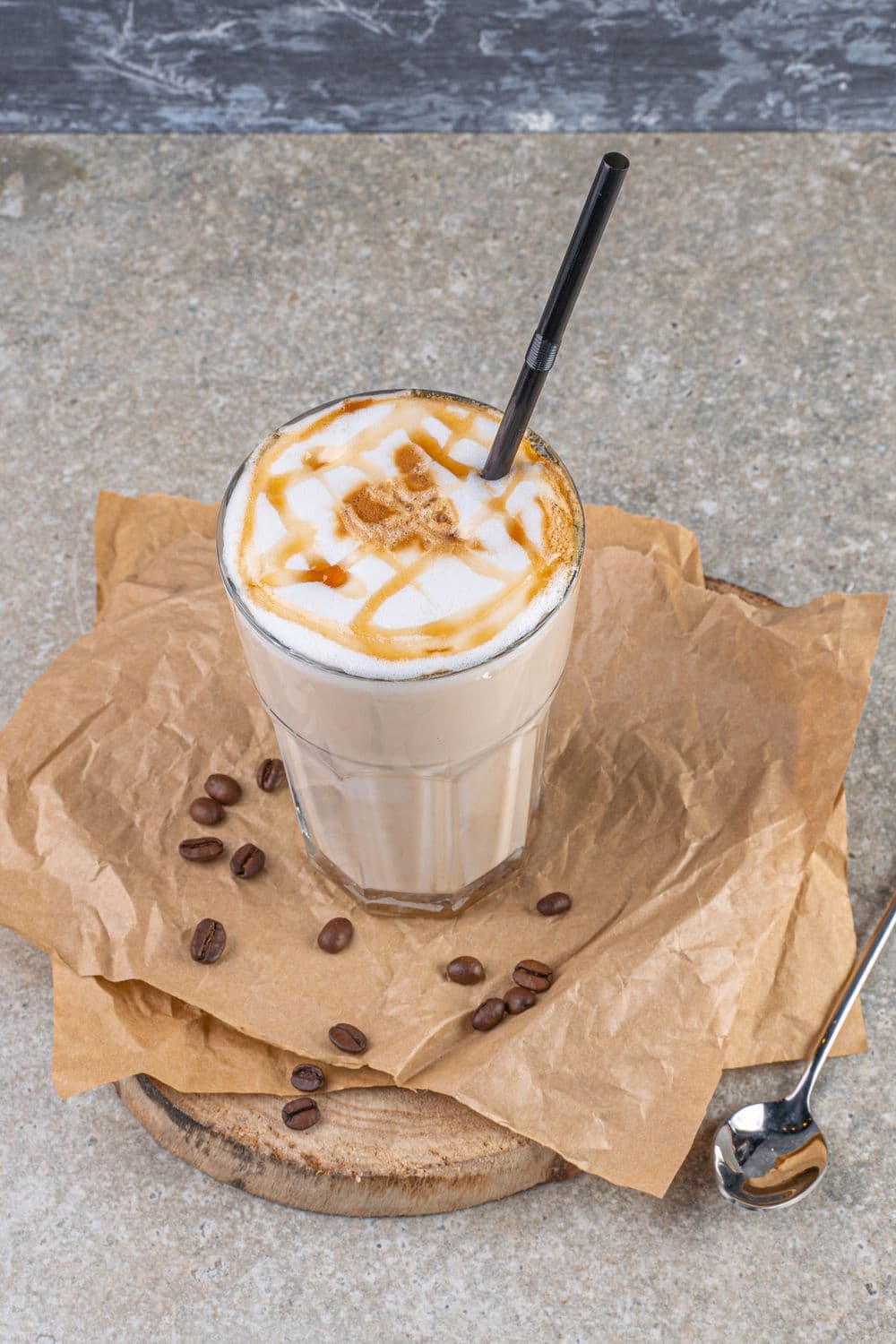 Lotus Biscoff frappe with caramel swirl